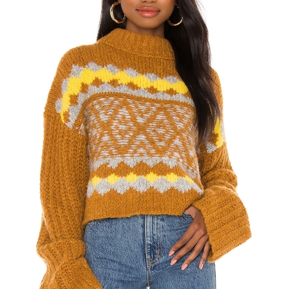 NWT FREE PEOPLE CINNAMON TOAST LONG SLEEVE SLOUCHY CROPPED SWEATER (LRG) - Picture 1 of 6